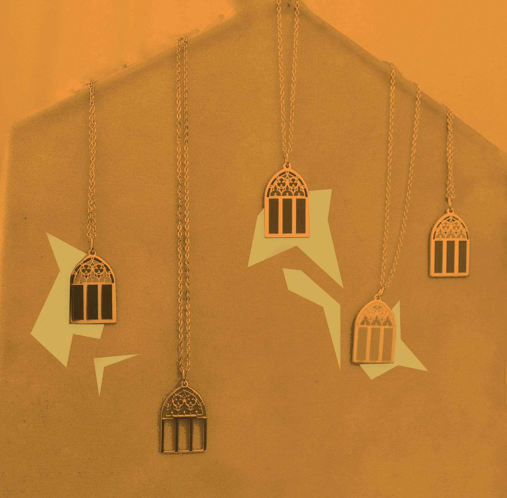Gold plated traditional Lebanese windows pendants from Hikayati by Sara