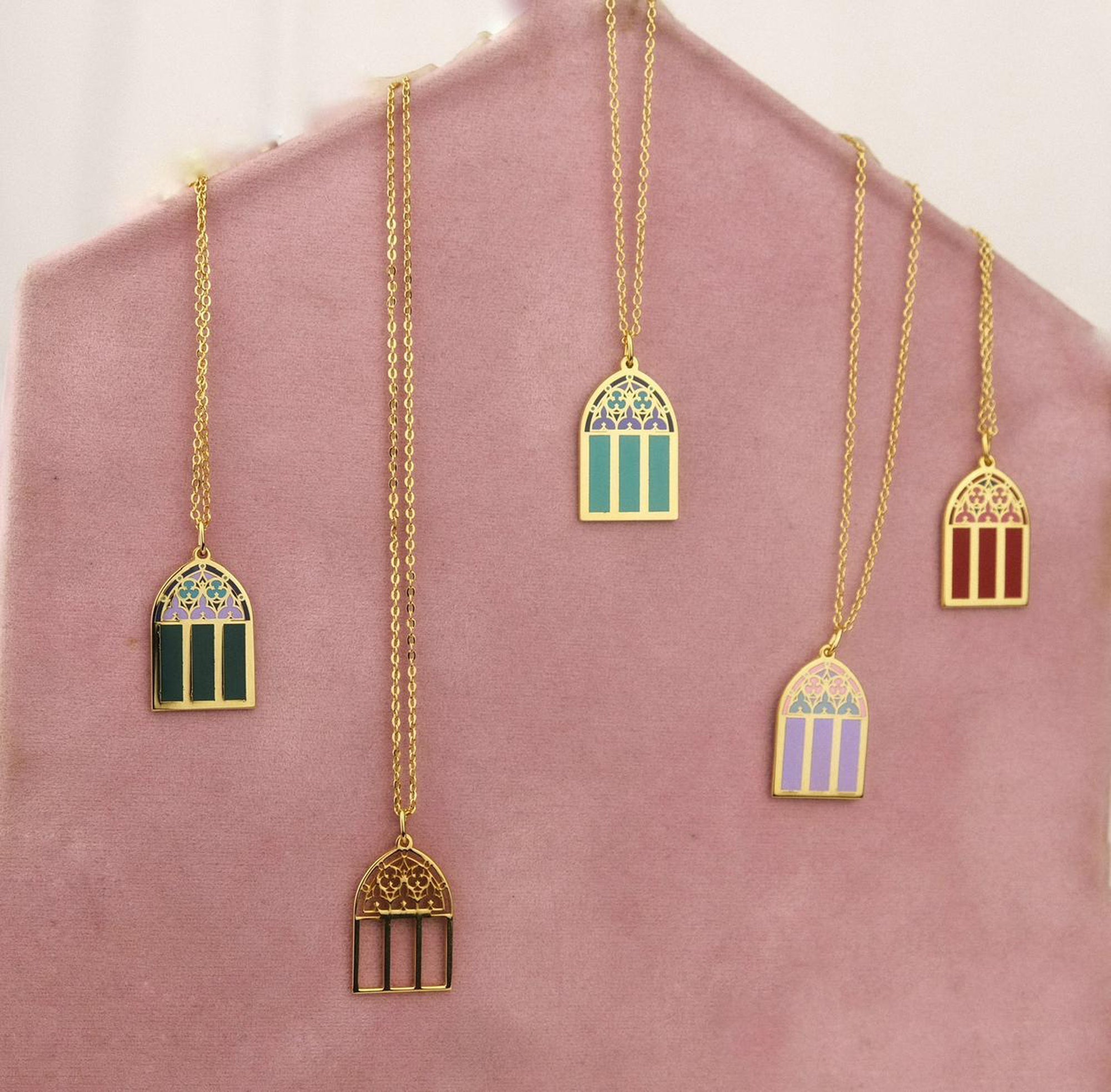 Gold plated traditional Lebanese windows pendants from Hikayati by Sara